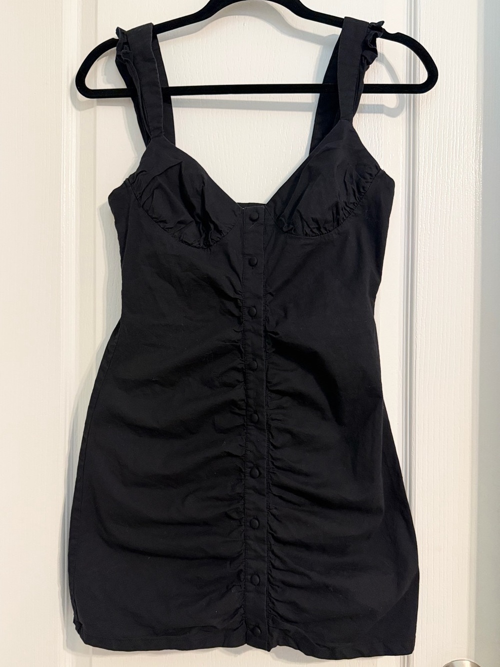 More To Come Isla Cotton Black Button-Front Sleeveless Mini Dress Sz M